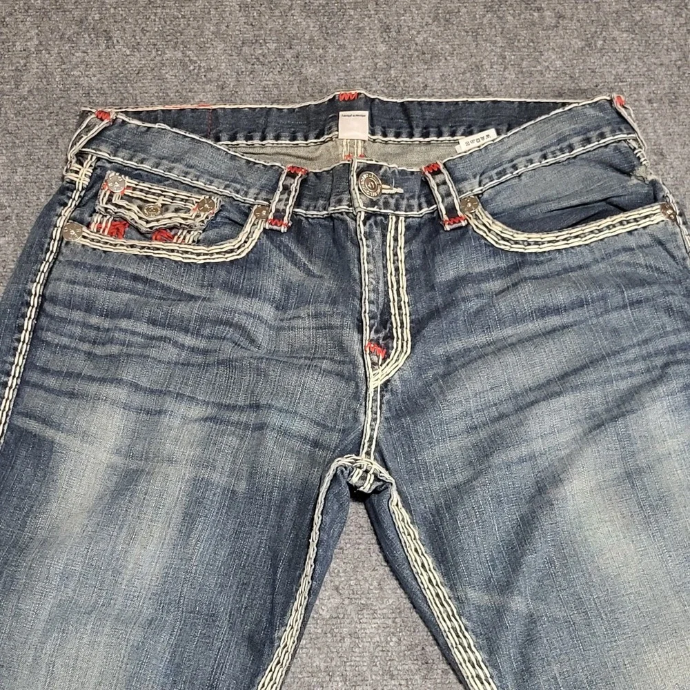 Vtg True Religion Men's Dark Desire Blue Red White Rope Stitch Jeans Size 38